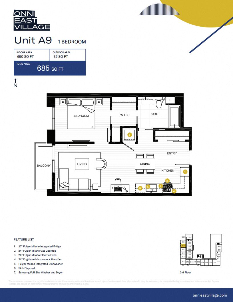 Floor plan for 1 bed, 1 bath, 650 sqft